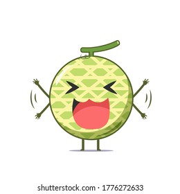 Cute melon character laughing isolated on white background. Melon character emoticon illustration