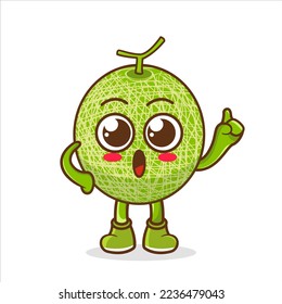 cute melon character raising one hand