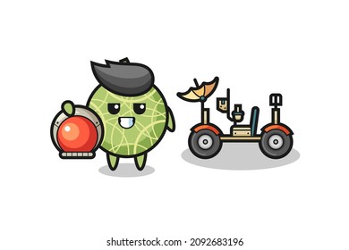 the cute melon fruit as astronaut with a lunar rover , cute style design for t shirt, sticker, logo element