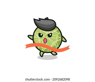 cute melon fruit illustration is reaching the finish , cute style design for t shirt, sticker, logo element