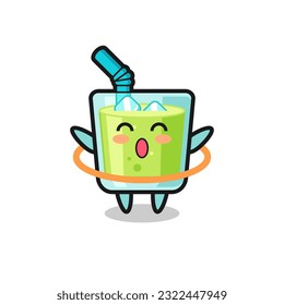 cute melon juice cartoon is playing hula hoop , cute style design for t shirt, sticker, logo element