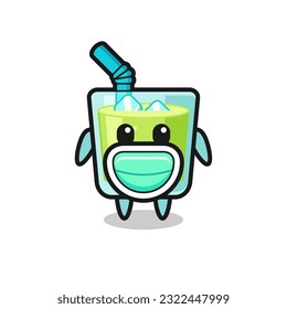 cute melon juice cartoon wearing a mask , cute style design for t shirt, sticker, logo element