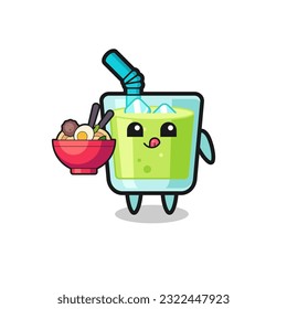 cute melon juice character eating noodles , cute style design for t shirt, sticker, logo element