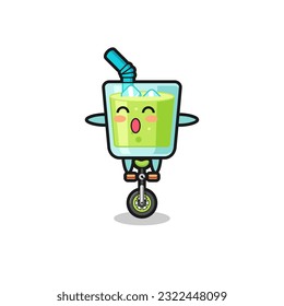 The cute melon juice character is riding a circus bike , cute style design for t shirt, sticker, logo element