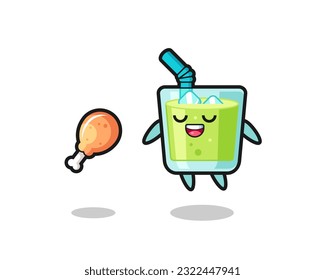 cute melon juice floating and tempted because of fried chicken , cute style design for t shirt, sticker, logo element
