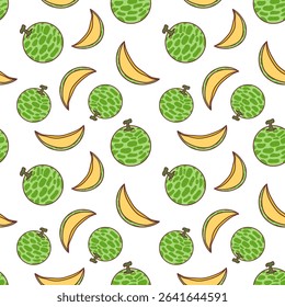 Cute Melon Seamless Pattern on White Background