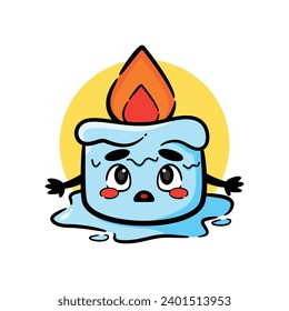 cute melted candle vector mascot who is panic. cute cartoon design character.