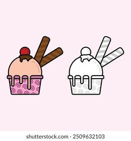 cute melted ice cream line art coloring pages. vector illustration design. Eps 10 