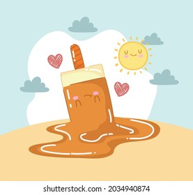 cute melted ice cream in sand