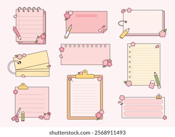 Cute memo boards and decorations. outline vector illustration.