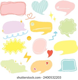 Cute Memo collection.Set of blank colorful speech bubble in flat design for short message. Chat balloon in hand drawn style.Cute vector illustration Sticker for chat symbol, talk dialog word  text box