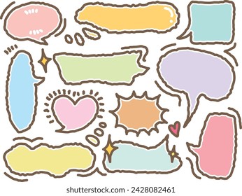 Cute Memo collection.Set of blank colorful speech bubble in flat design for short message. Chat balloon in hand drawn style.Cute vector illustration Sticker for chat symbol, talk dialog word  text box