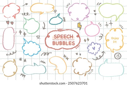 Cute Memo collection.Set of blank colorful speech bubble in flat design for short message. Chat balloon in hand drawn style.Cute vector illustration Sticker for chat symbol, talk dialog word  text box
