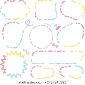 Cute memo of colorful line out speech bubbles. Hand drawn doodle lettering quote frame for text. Set of variety shape sticker. Thinking and chat box. Dotted line speech cloud. Cloud, Box, Blank, Tag