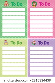 Cute memo to do  sticky notes in four colors animal series christmas theme with lion bring holly Jolly text and Hippo bring bells
