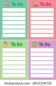 Cute memo to do  sticky notes in four colors animal series christmas theme with Hippo bring holly Jolly text and sloth bring bells
