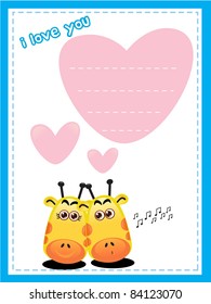 cute memo love giraffe and blank sign vector illustration