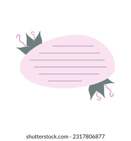Cute Memo Notebook with flower paper frame for text. Planner sticker element sticky. Flat vector illustration. Cute Notes planner page.