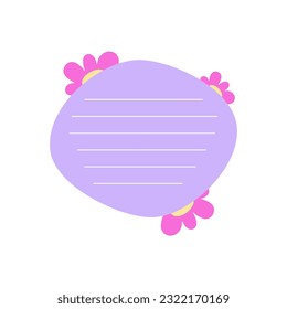Cute Memo Notebook with flower paper frame for text. Planner sticker element sticky. Flat vector illustration. Cute Notes planner page.