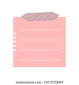 Cute Memo Notebook paper frame for text. Planner sticker element sticky. Flat vector illustration. Cute Notes memo planner page.