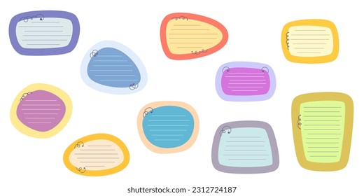 Cute Memo Notebook set paper frame for text. Planner sticker element sticky. Flat vector illustration. Cute Notes planner page.