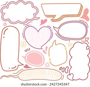 Cute memo of romantic line out speech bubbles.Wedding love labels.Hand drawn doodle lettering quote frame with heart shape.Set of pink sticker for.Wedding gift label Love gift tags. Cloud, Box, Blank