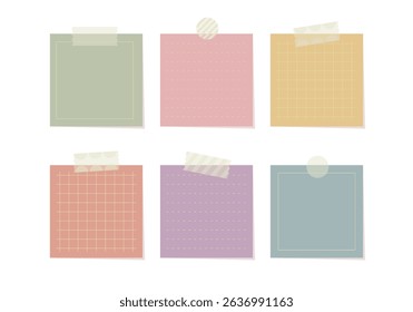 Cute memo template. Bundle of pastel cute colorful paper note. Blank sticky note for message. Piece of different colored memo note template for reminder, announcement, advertising, information