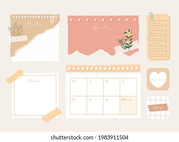 Cute Memo Template. A Collection Of Striped Notes, Blank Notebooks, And Torn Notes Used In A Diary Or Office.