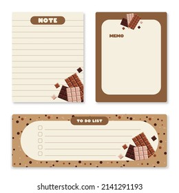Cute memo template. A collection of striped notes, blank notebooks. Template for agenda, schedule, planners, checklists, notebooks, cards and other stationery. Vector illustration