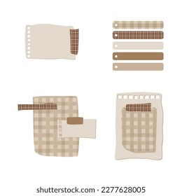 Cute memo template. A collection of striped notes, blank notebooks, and torn notes used in a diary or office.