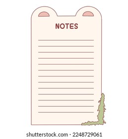 Cute memo template. Cute note template with stripes and cute ears for printing or bullet journal. Bullet journal sticky notes. 