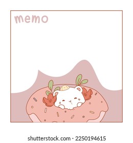Cute memo template. Cute note template with stripes and cute bear for printing or bullet journal. Bullet journal sticky notes.  