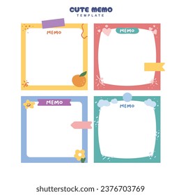 Cute memo template.Cute paper notes for daily planner, hand drawn notebook sheets doodles. To do list, memo sheet stickers, blank diary. Template paper for sticker note, memo.