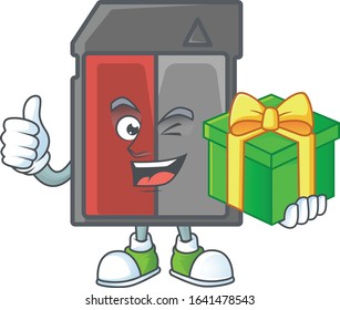Cute memory card character holding a gift box