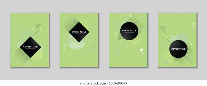 Cute memphis cover collection vector with white, and geometrical shapes on background. Variegated first page cover kit. Colorful memphis style backdrop for business purpose.