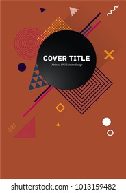 Cute memphis front cover clipart with white, pink and red geometrical shapes on dark background. Minimalistic front page texture. Colorful title page pattern for personal notebook, dairy or notepad.