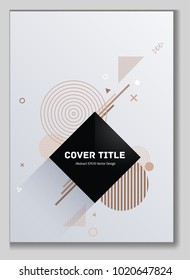 Cute memphis front cover vector with white, brown and pitch pink geometrical shapes. Minimalistic front page theme. Colorful title page illustration for student notebook, dairy or notepad.