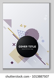 Cute memphis neo background with purple, white, blue and orange geometrical shapes. Minimalistic front page template. Colorful memphis neo style illustration for advertisment purpose.
