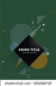 Cute memphis neo pattern with white, azure and mustard geometrical shapes on background. Minimalistic front page surface. Colorful memphis neo style pattern for advertisement purpose.