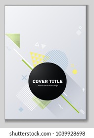 Cute memphis neo vector with white, blue, yellow and green geometrical shapes. Minimalistic front page template. Colorful memphis neo style design for personal purpose.