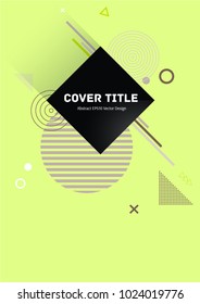Cute memphis notepad cover vector. Cool memphis texture front page with white, brown and pale purple geometrical shapes on green background. Memphis notepad cover vector for journalistic purpose.