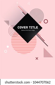 Cute memphis notepad cover vector. Cool memphis texture front page with white, red, purple and pink geometrical shapes on pink background. Memphis notepad cover graphic design for college purpose.