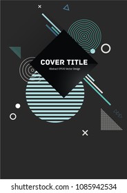 Cute memphis notepad cover vector. Cool memphis tile front page with white, cyan and beige geometrical shapes on background. Memphis notepad cover backdrop for business purpose.