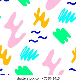 Cute memphis seamless pattern on white background. Vector illustration.