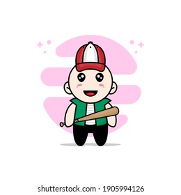 Cute men character design wearing baseball costume. Mascot design concept