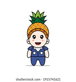 Cute men character design wearing pineapple hat costume. Mascot design concept