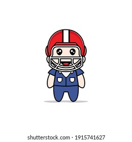 Cute Men Character Design Wearing American Football Helmet Costume. Mascot Design Concept