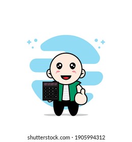 Cute men character holding a calculator. Mascot design concept