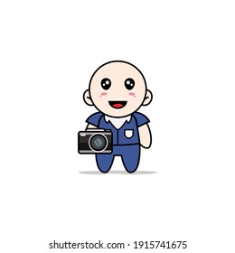 Cute men character holding a camera. Mascot design concept