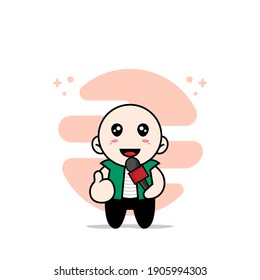Cute men character holding a microphone. Mascot design concept